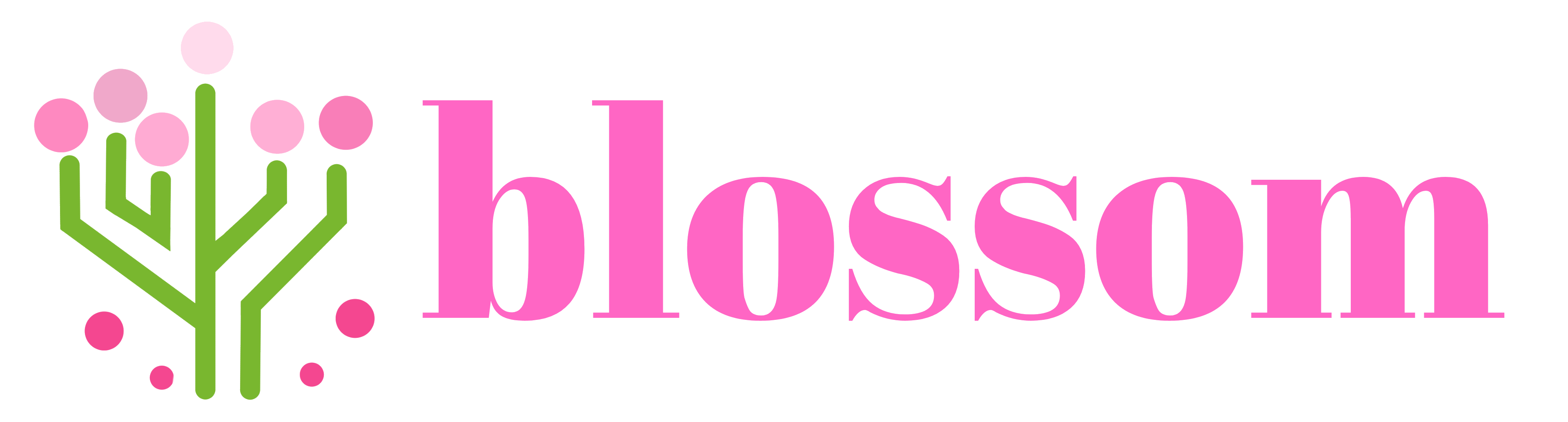 A pink flower with the word 'blossom' to the right of it.